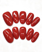 24 Solid Colors — red press-on nail set, full set view