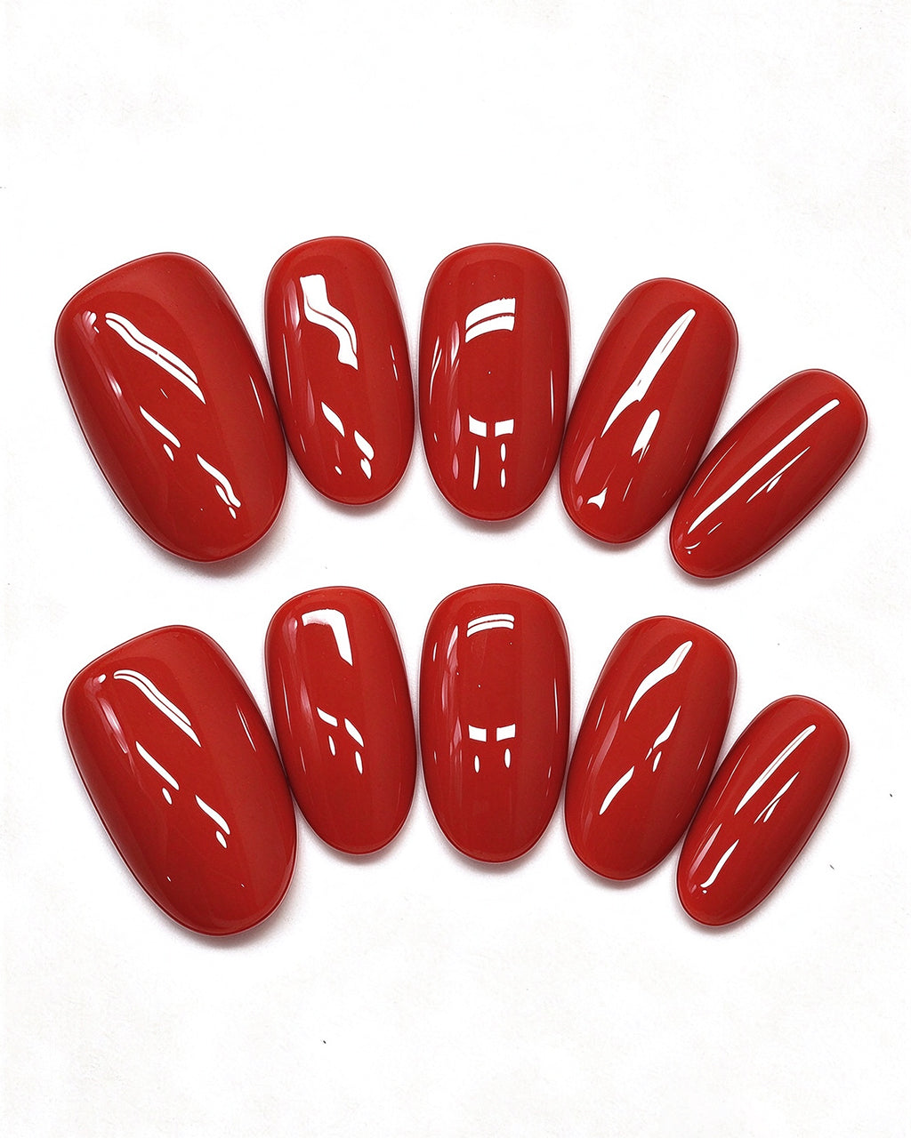 24 Solid Colors — red press-on nail set, full set view