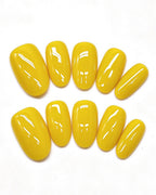 24 Solid Colors — yellow press-on nail set, full set, styled arrangement