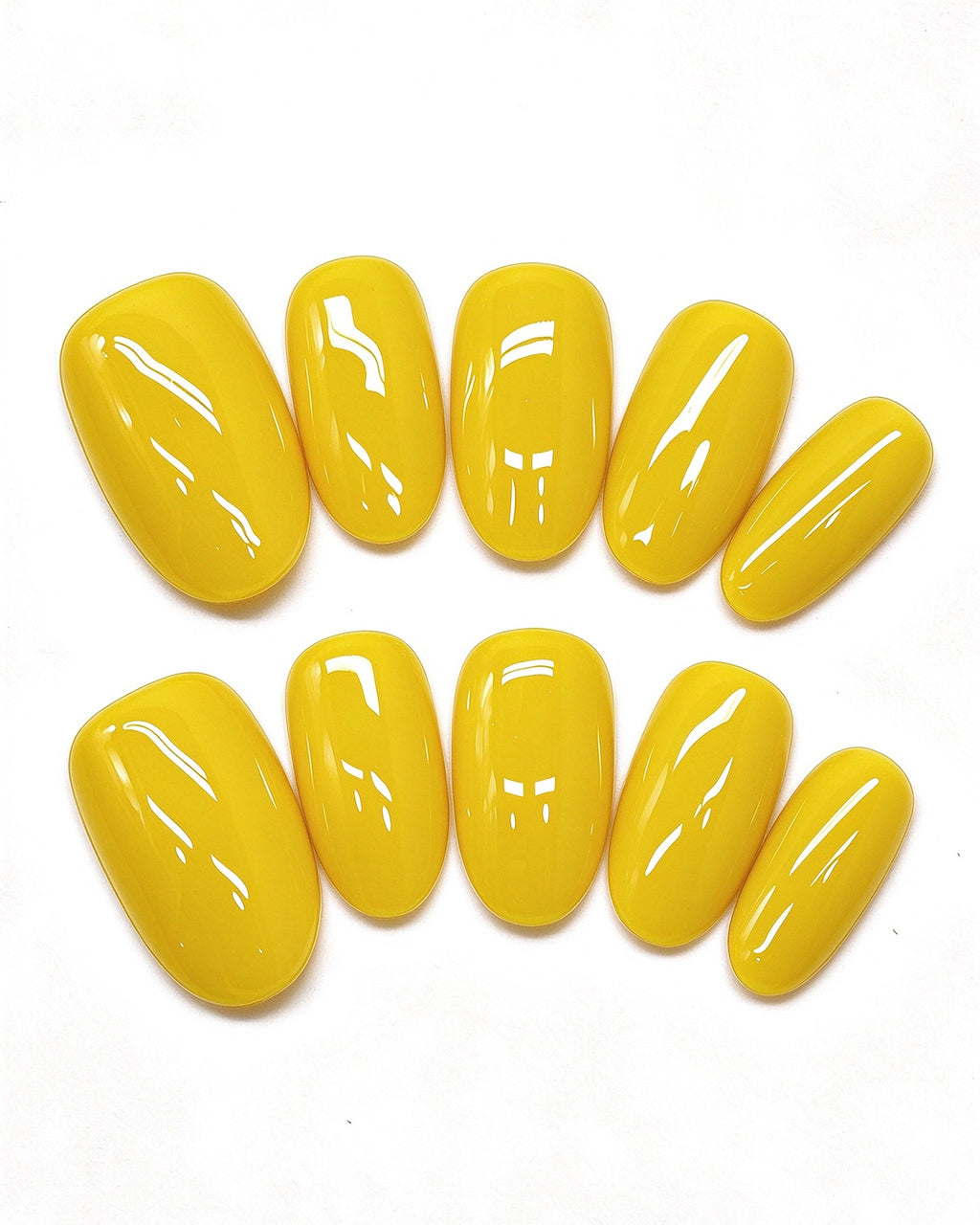 24 Solid Colors — yellow press-on nail set, full set, styled arrangement