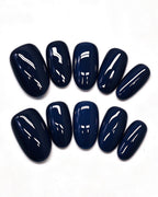 24 Solid Colors — black press-on nail set, product detail view