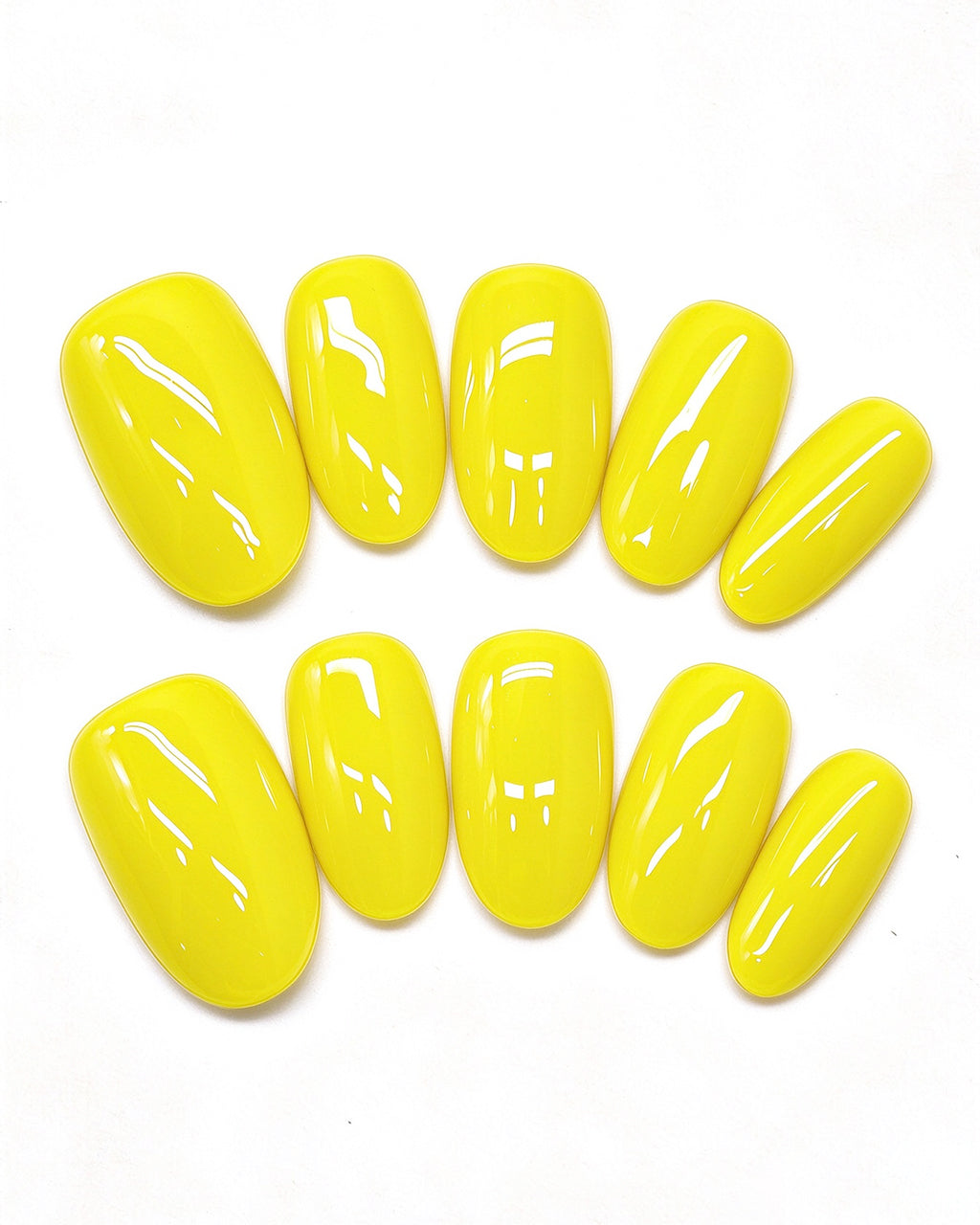 24 Solid Colors — yellow press-on nail set, full set view