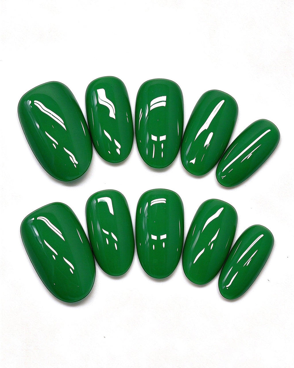 24 Solid Colors — green press-on nail set, full set, styled arrangement
