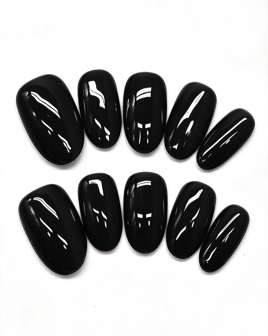 24 Solid Colors — black press-on nail set, full set view