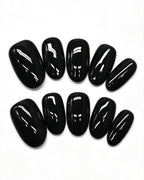 24 Solid Colors — black press-on nail set, full set view