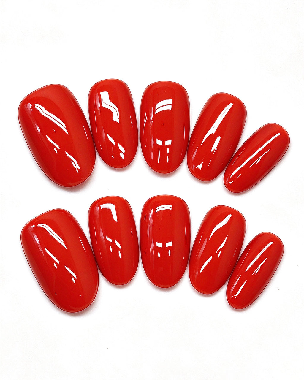 24 Solid Colors — red press-on nail set, full set view