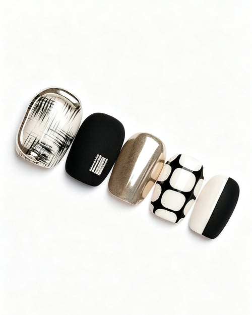 Black and White Tweed — press-on nail set, product detail view