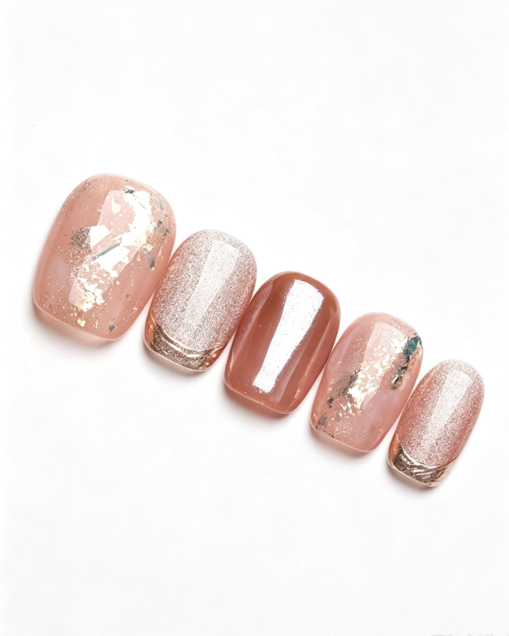 Blossom Peach | Nude Pink Cat Eye & Gold Foil — pink press-on nail set, product detail view