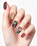 Christmas Fairy Tale — press-on nails worn on hand, close view