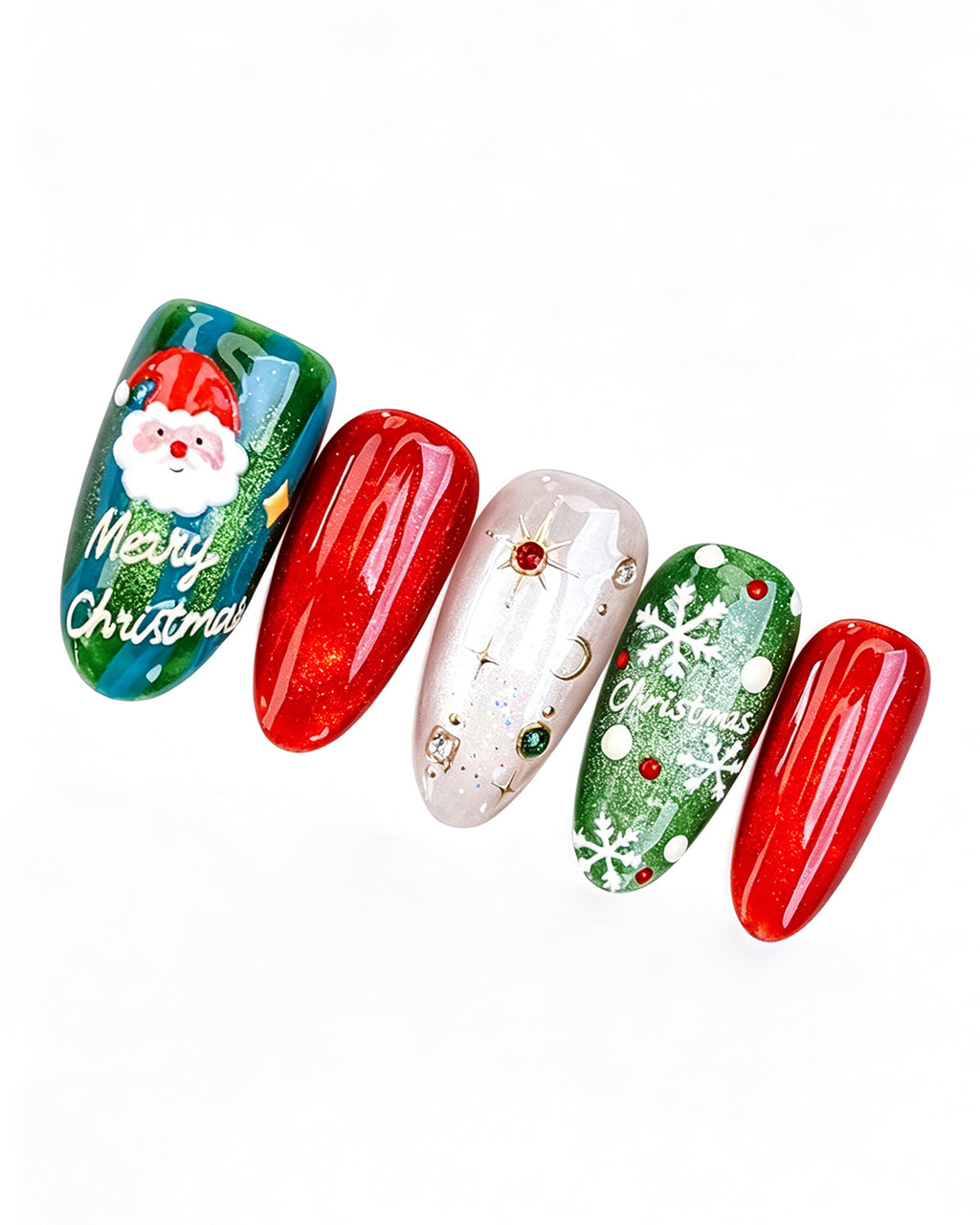 Christmas — red press-on nail set, product detail view