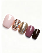 Gilded Warm Brown & Mirror Gold Handmade — press-on nail set, product detail view