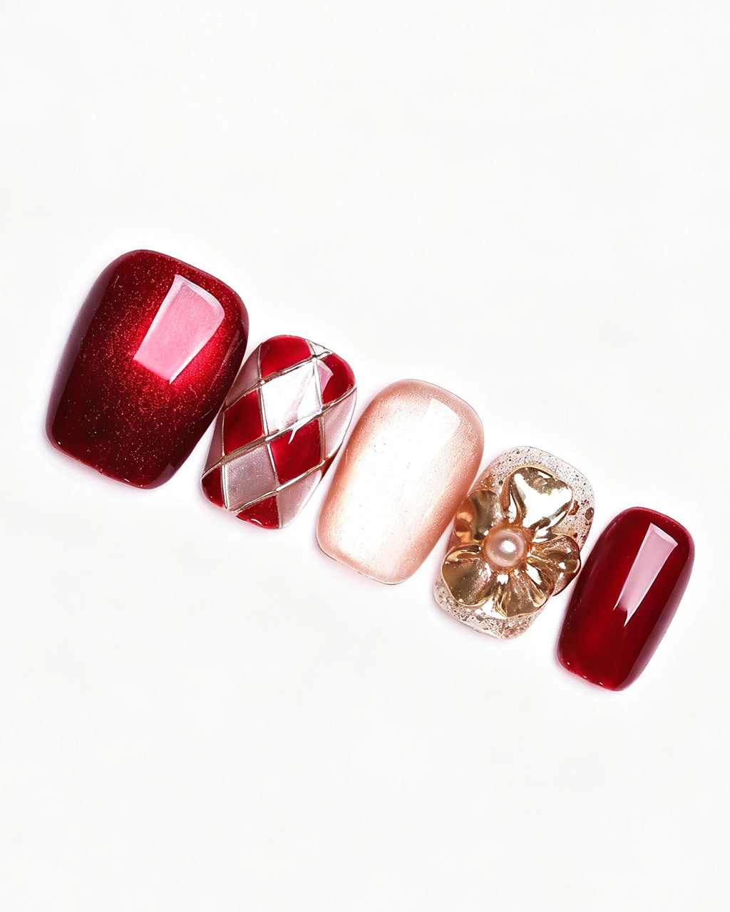 Moonlit Rose — red press-on nail set, product detail view