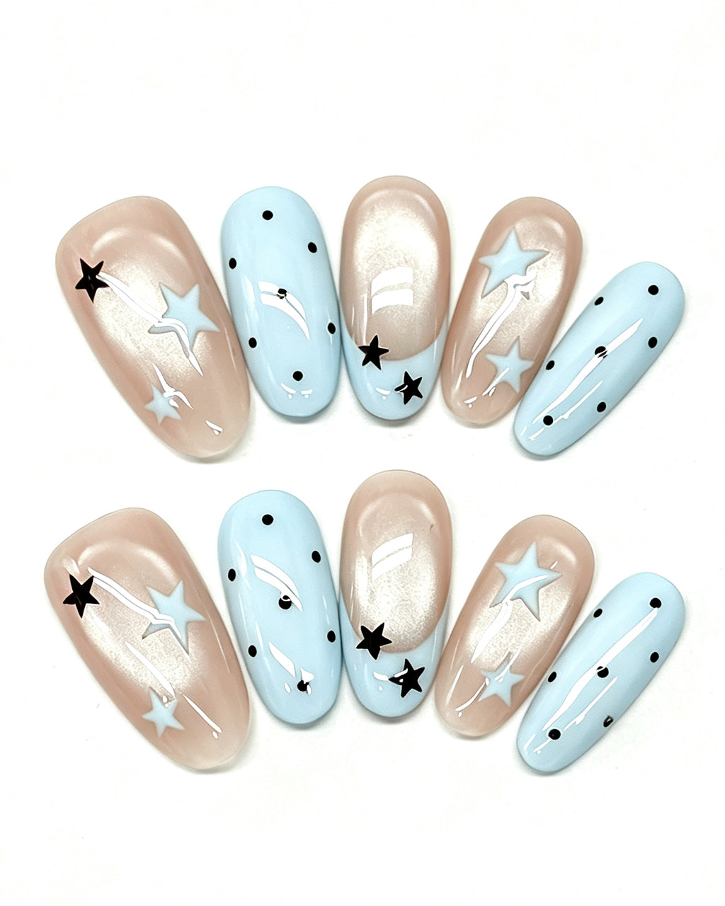 Pastel Blue Star French — press-on nail set, product detail view