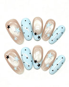 Pastel Blue Star French — press-on nail set, product detail view
