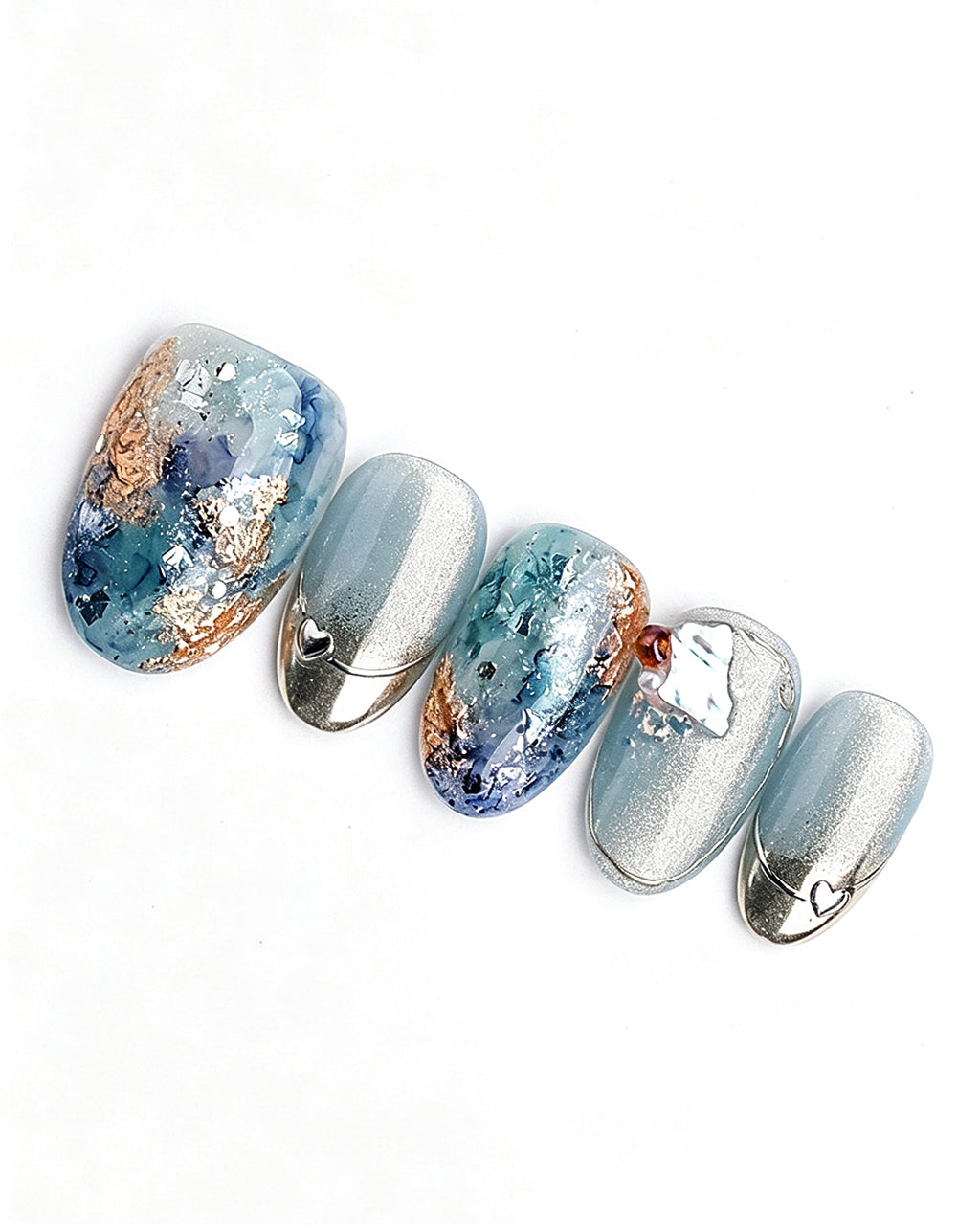 Dew Bubbles | Ice Blue Cat Eye & Chrome French Tip — press-on nail set, product detail view