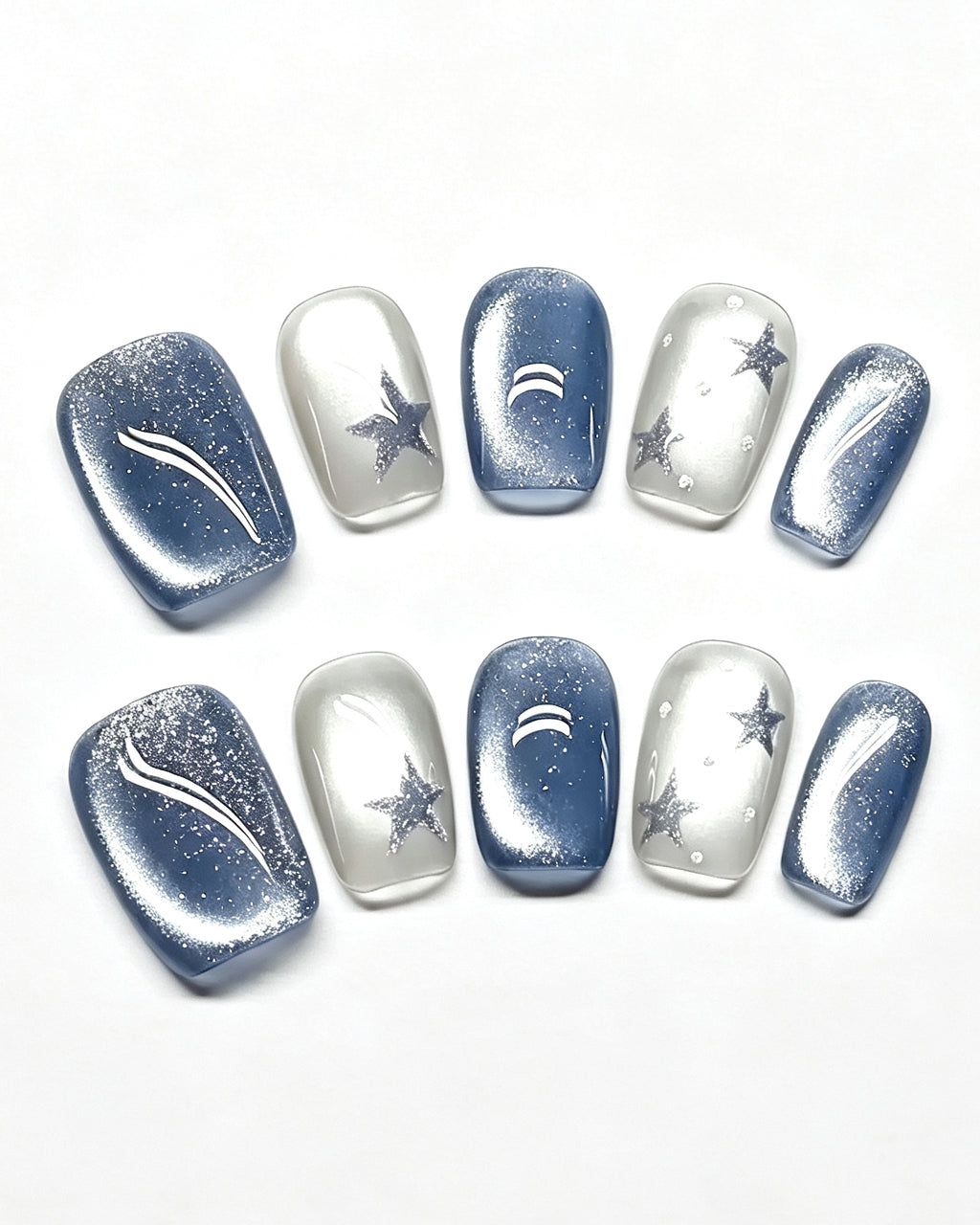 Star Flecks — blue press-on nail set, product detail view