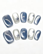 Star Flecks — blue press-on nail set, product detail view