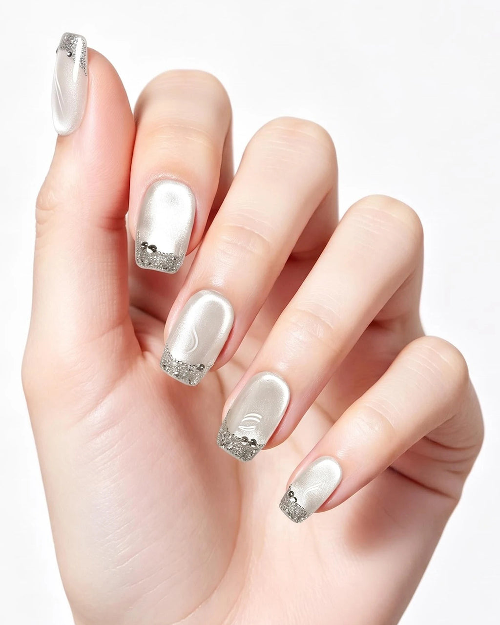 Bling Crushed Diamond — press-on nails worn on hand, close view