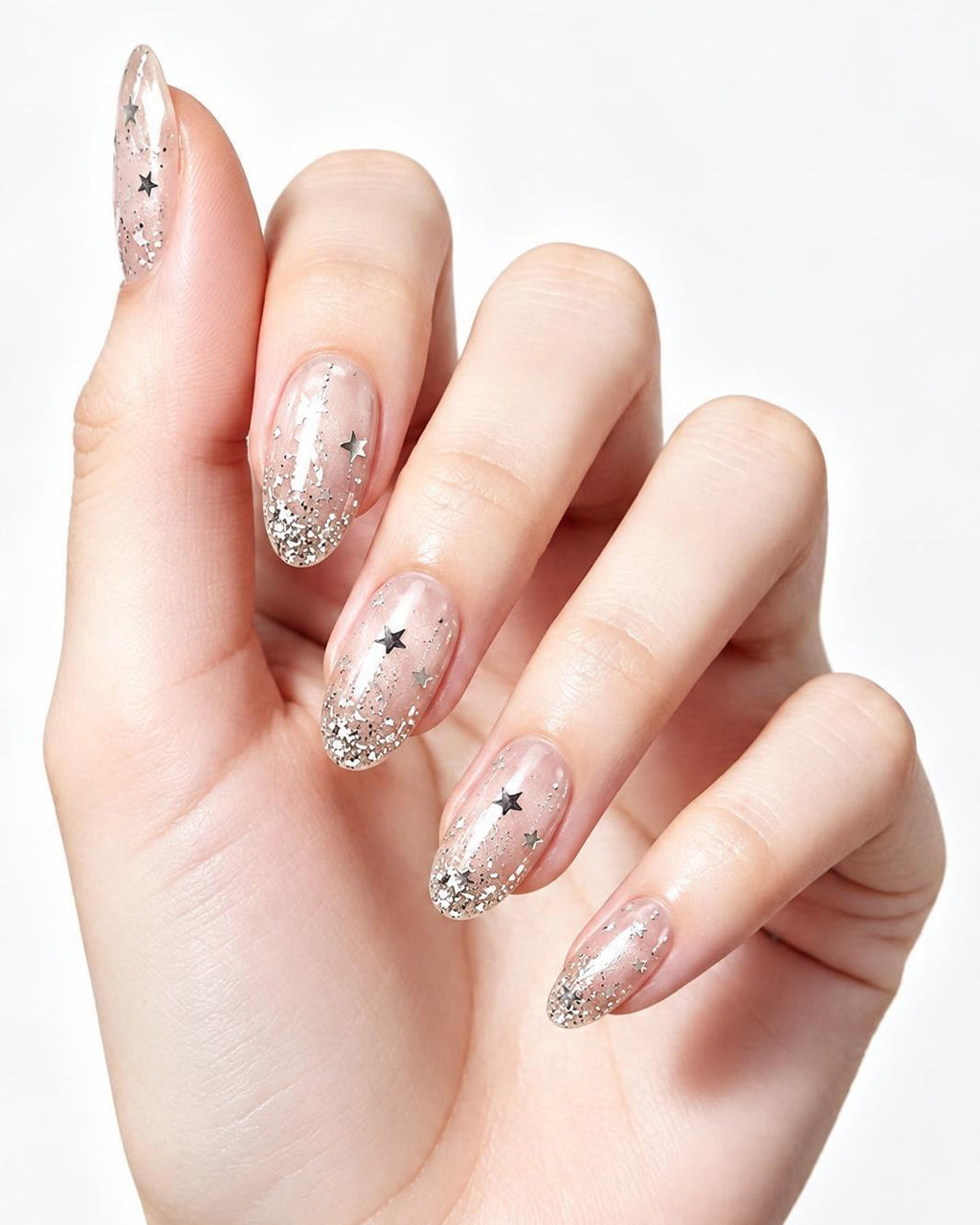 Celestial Star — press-on nails worn on hand, close view