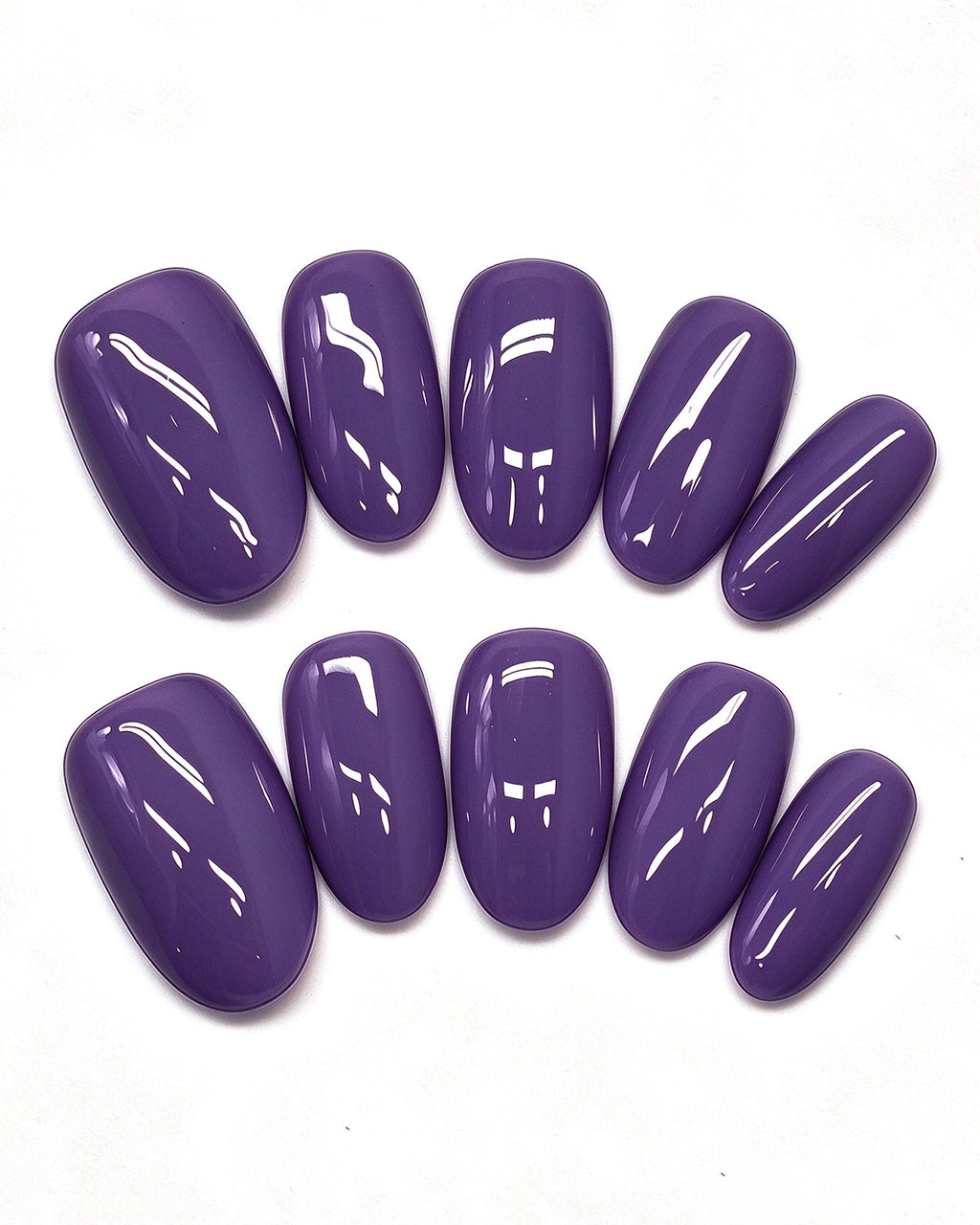 24 Solid Colors — purple press-on nail set, full set view