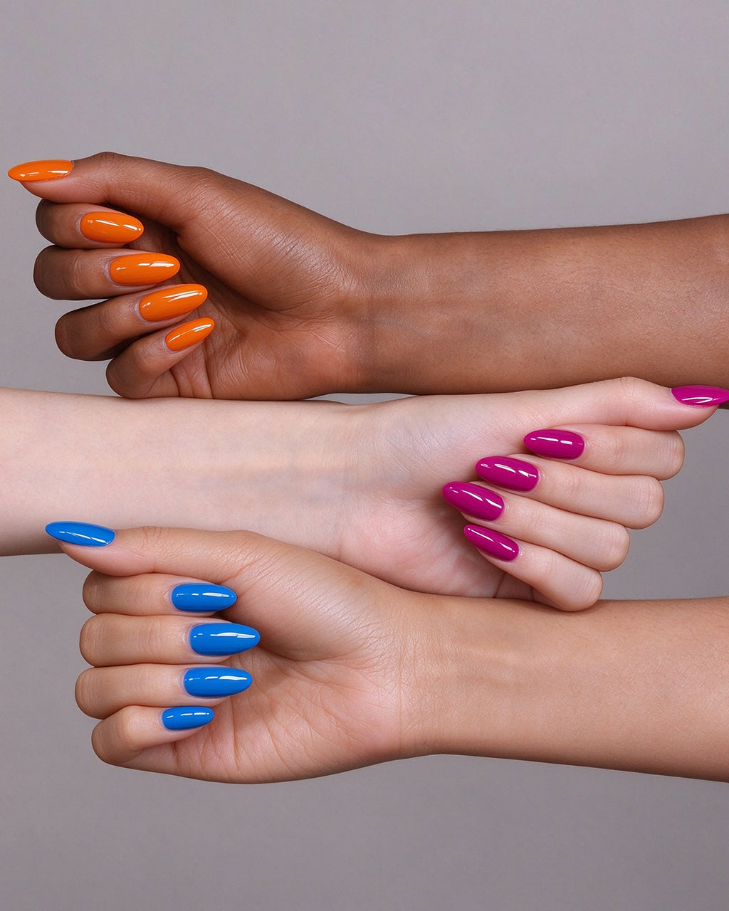 24 Solid Colors — press-on nails worn on hand, close view