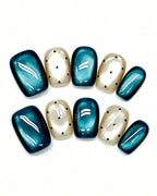 Oceanic Muse | Oceanic Muse | Teal Cat-Eye Polka Dot Nails — teal press-on nail set, product detail view
