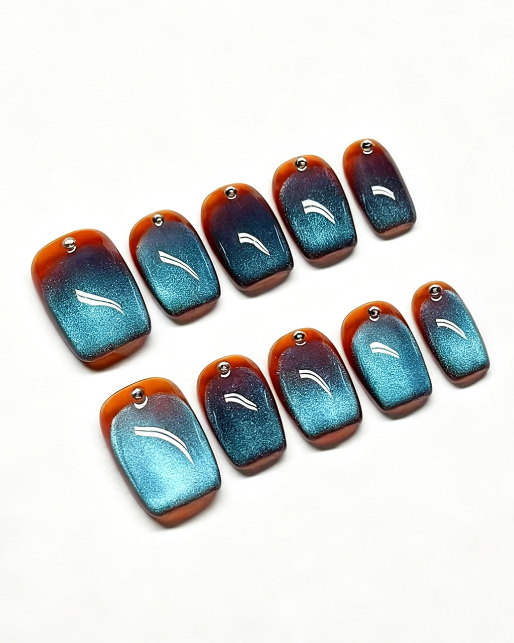 Deep Ocean — teal press-on nail set, full set view