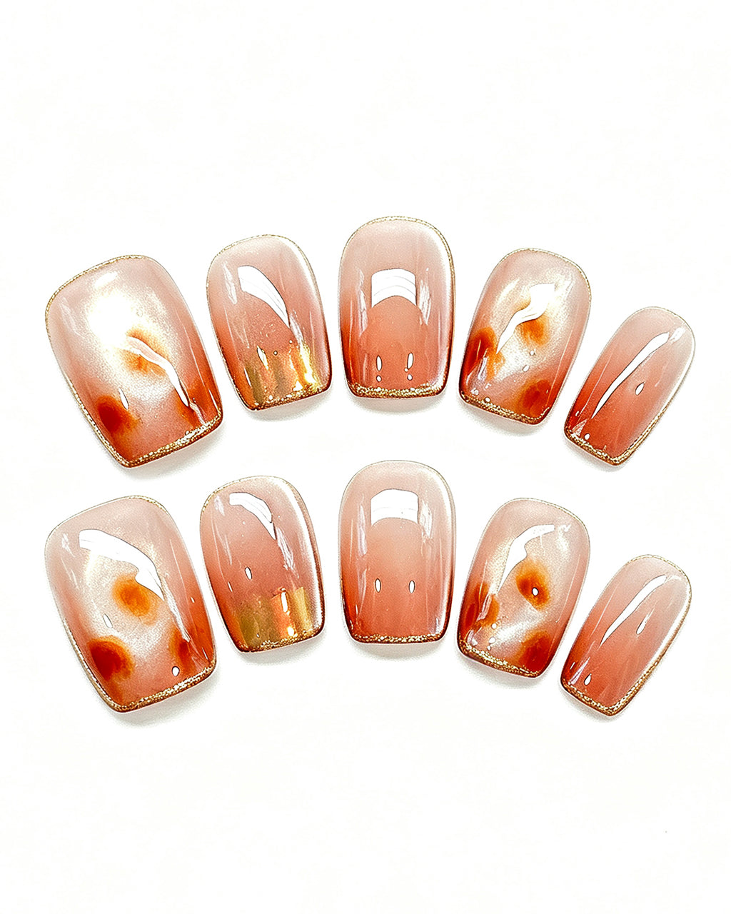 Honey Glow Amber Gem Jelly Nails — gold press-on nail set, product detail view