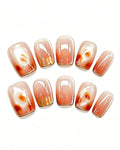 Honey Glow Amber Gem Jelly Nails — gold press-on nail set, product detail view