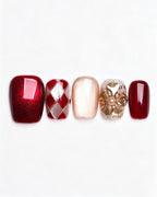 Moonlit Rose — red press-on nail set, full set view