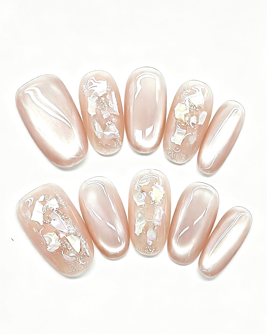 Ethereal Pearl | Iridescent Acetate Shell & Liquid Metal — press-on nail set, product detail view