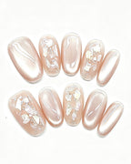 Ethereal Pearl | Iridescent Acetate Shell & Liquid Metal — press-on nail set, product detail view