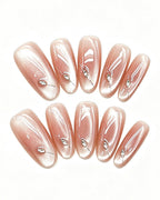 Nude Pink Shimmer Crystal Nails — pink press-on nail set, product detail view