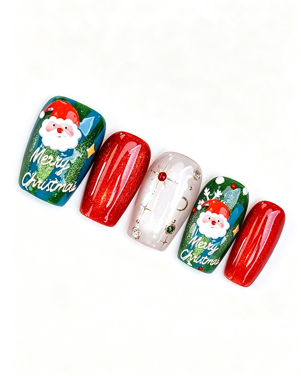 Christmas — red press-on nail set, full set view