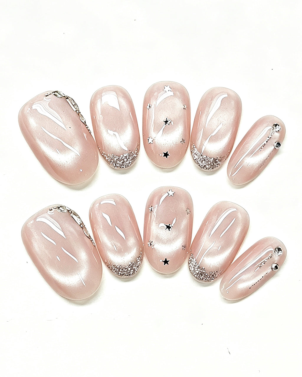 Celestial Stars & Nude Cat-Eye — press-on nail set, product detail view