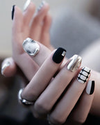 Black and White Tweed — pink press-on nail set, full set view