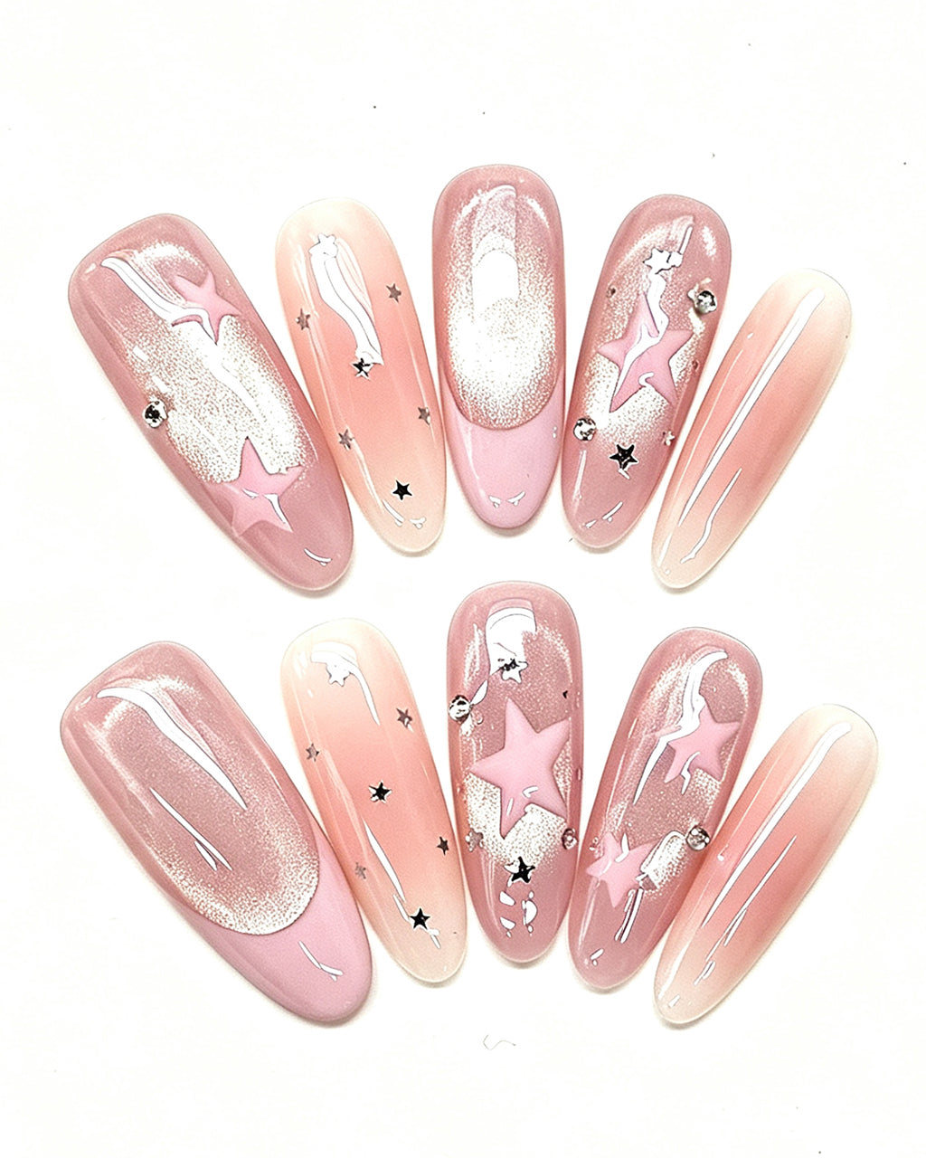 Pink Nebula — pink press-on nail set, product detail view