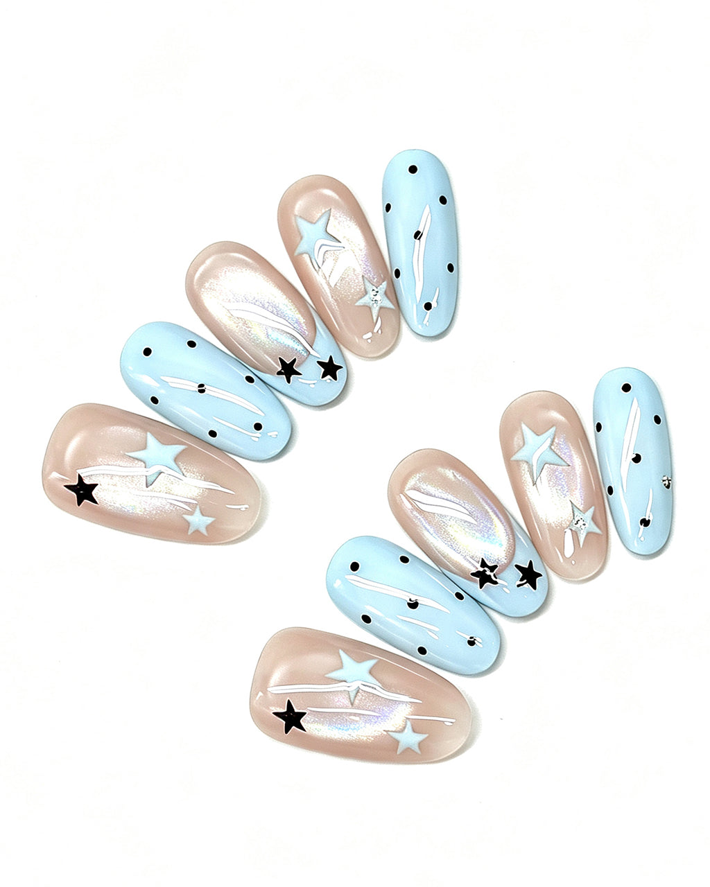 Pastel Blue Star French — press-on nail set, full set view