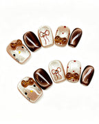 Caramel Brown Cat Eye — gold press-on nail set, product detail view