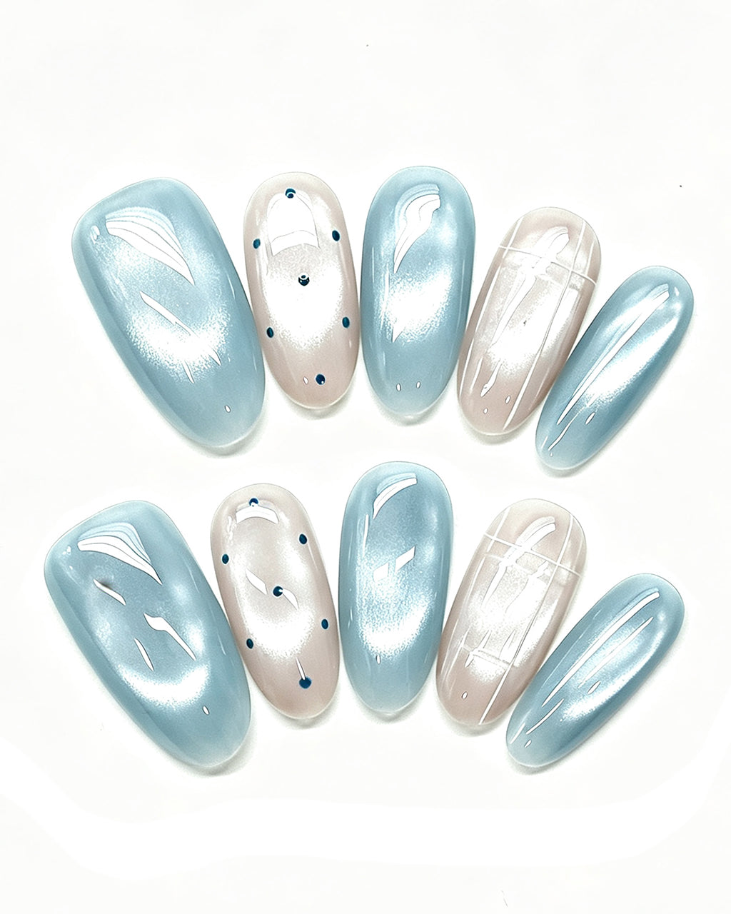 Seafoam Mint Cat-Eye — press-on nail set, product detail view