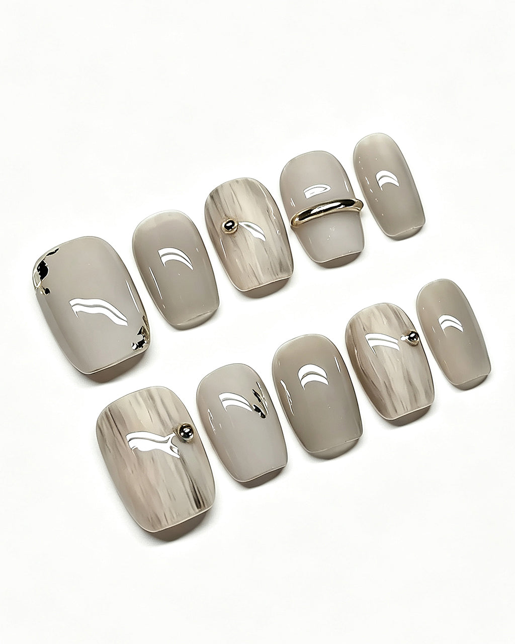 Minimalist Gray — press-on nail set, full set view