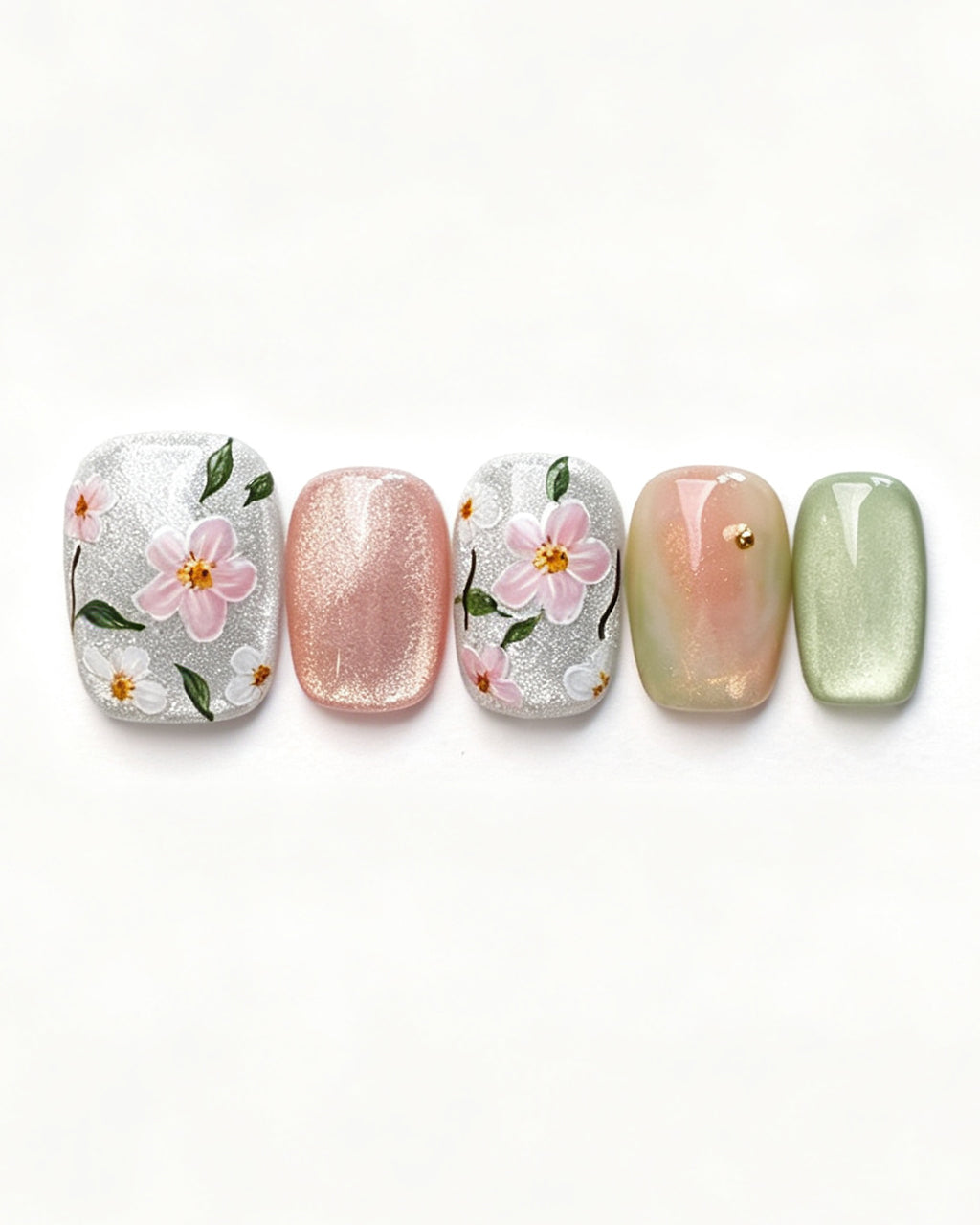 Jasmine Peach — press-on nail set, full set view