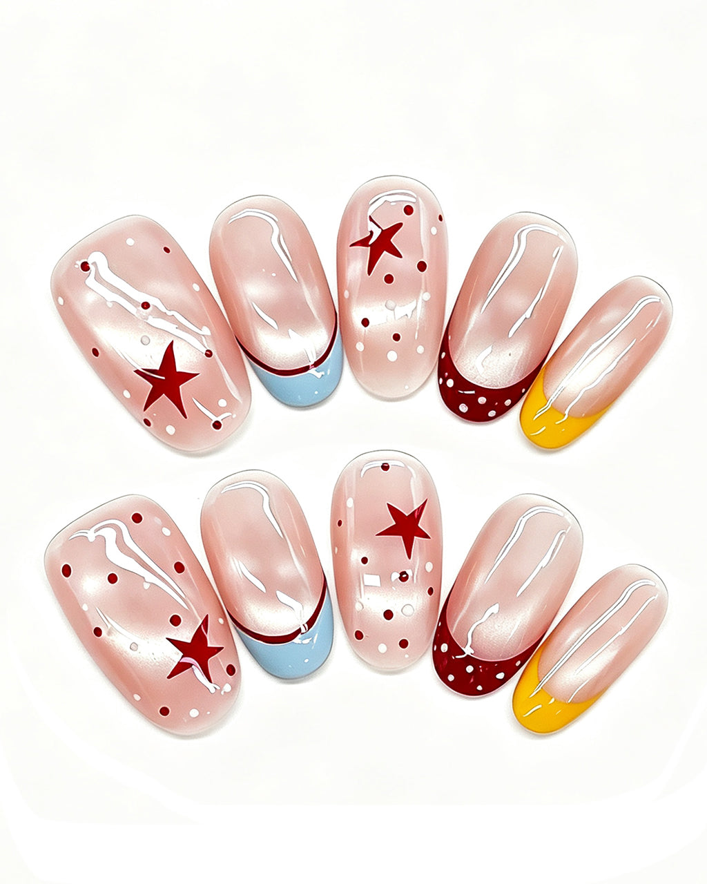Berry Lemon Pastel French Nails — pink press-on nail set, product detail view