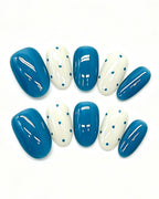 Teal Blue & Polka Dot — teal press-on nail set, product detail view