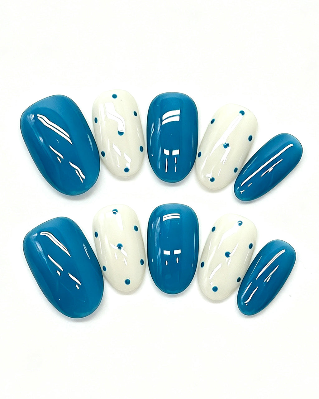 Teal Blue & Polka Dot — teal press-on nail set, product detail view