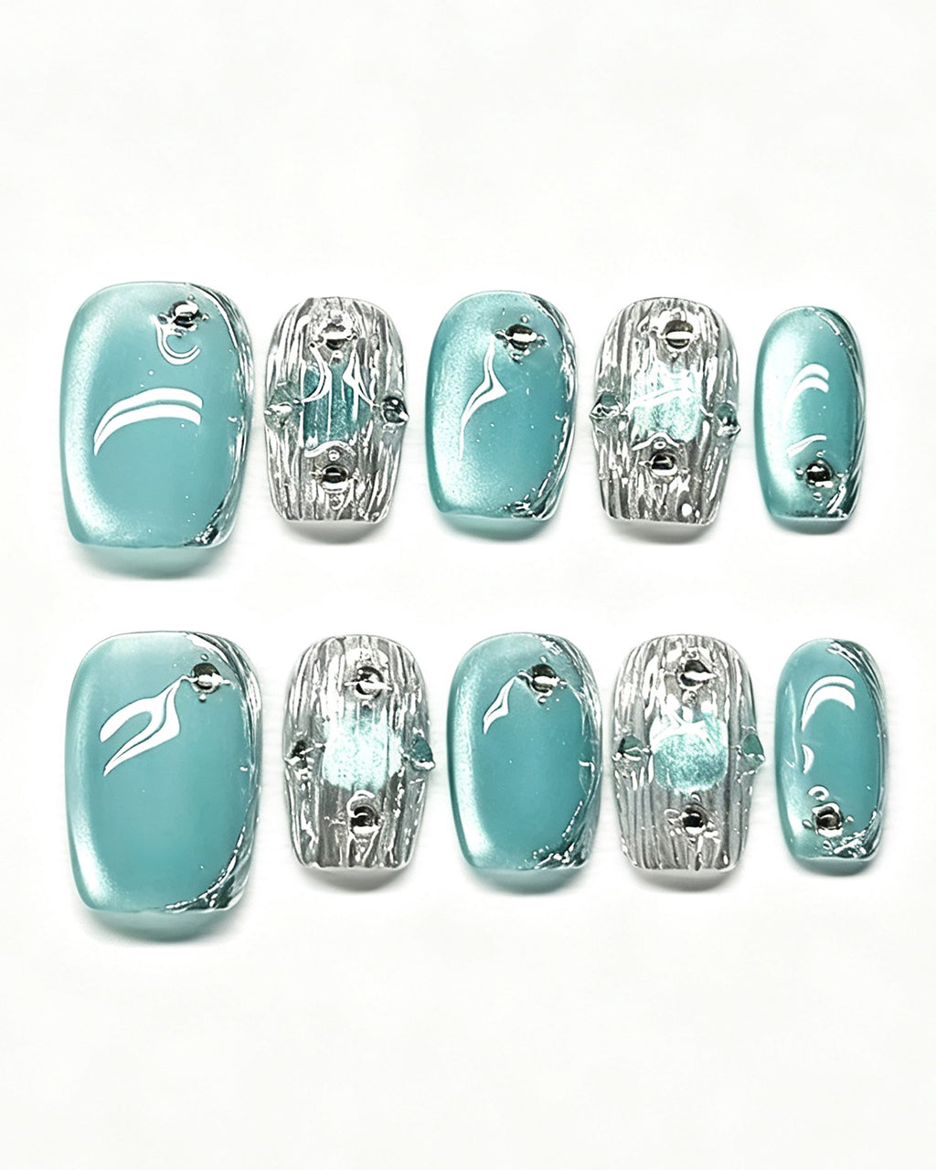 Mint Mirage — teal press-on nail set, product detail view