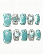 Mint Mirage — teal press-on nail set, product detail view