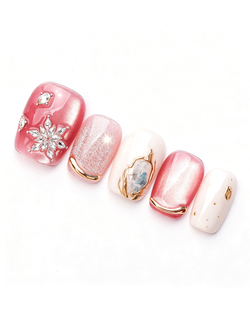Strawberry Sweetheart — pink press-on nail set, full set view