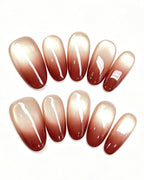 Wine Red Gradient Cat-Eye Nails — red press-on nail set, product detail view