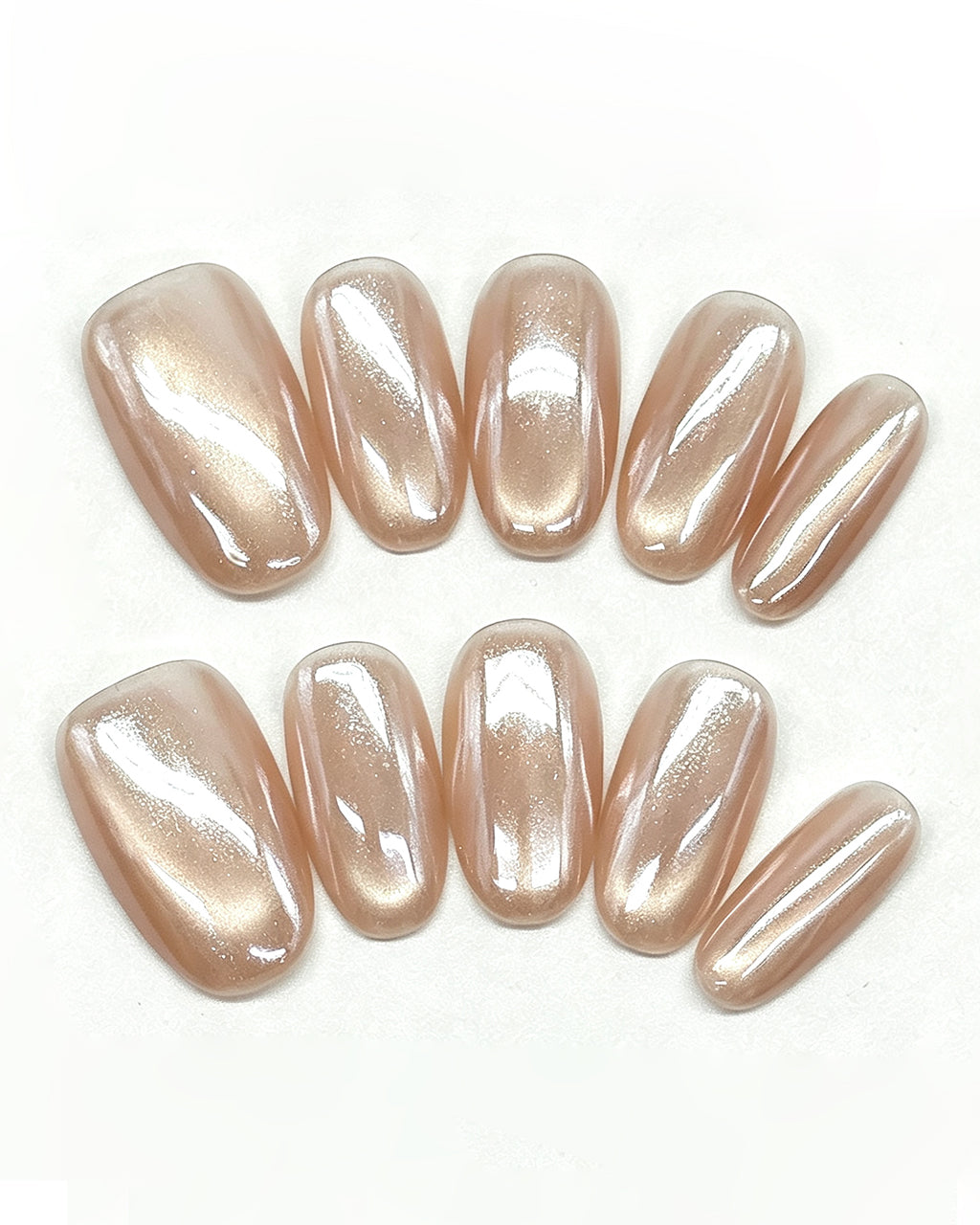 Champagne Glazed Pearl — gold press-on nail set, product detail view